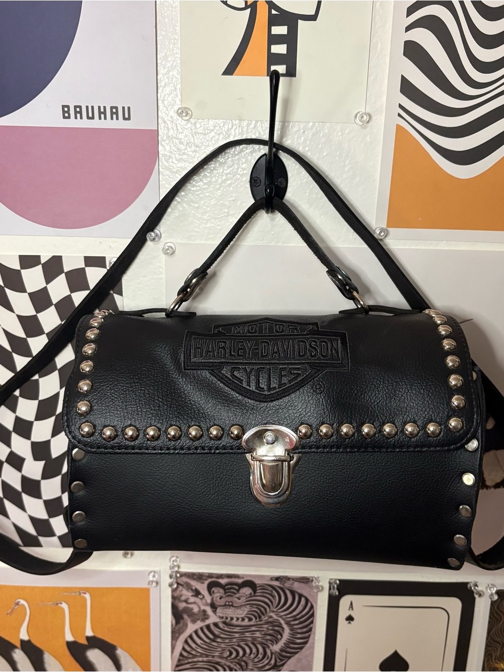 Harley-Davidson Black Leather Studded Crossbody Bag